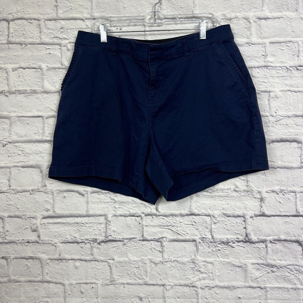 Lane Bryant Shorts Womens 16 Cotton Navy Chino Ruffle Pocket Elastic Waist G